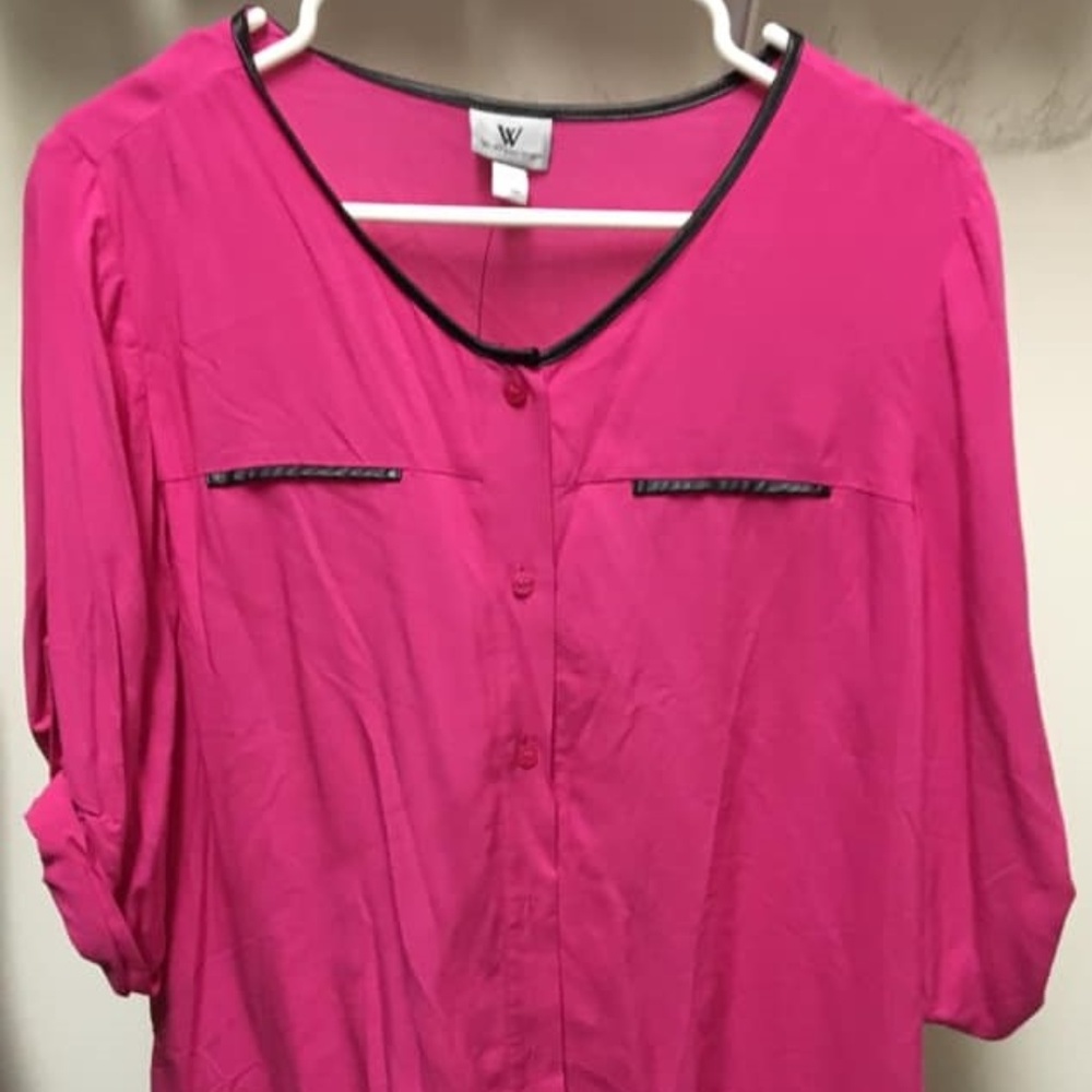 Hot Pink Button Up Dress Blouse
